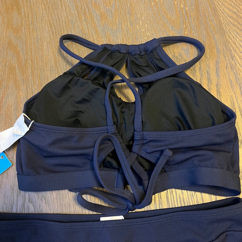 Cupshe Navy Blue High Waisted Halter Neck Keyhole Bikini Swimsuit - Picture 3 of 4